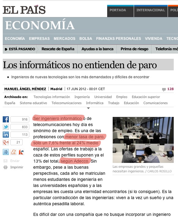 Captura de pantalla del artículo de El País